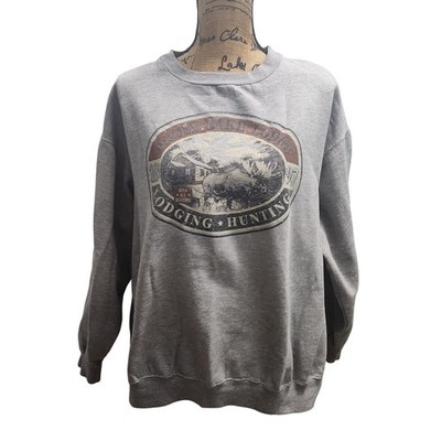 1897 Rustic Lake Lodge Sweatshirt Gray Crewneck Outdoor Graphic Print XXL