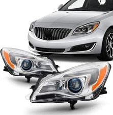 Fits 2014-2017 Buick Regal Halogen Projector Headlights Chrome Left & Right Pair