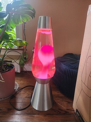 27'' Grande Lava Lamp Silver Base/Cap  Clear Liquid with Red/Pink Wax