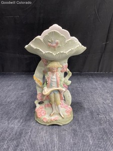 Napco Pastel Floral Boy Figurine Vase Hand Painted Embossed Porcelain 7