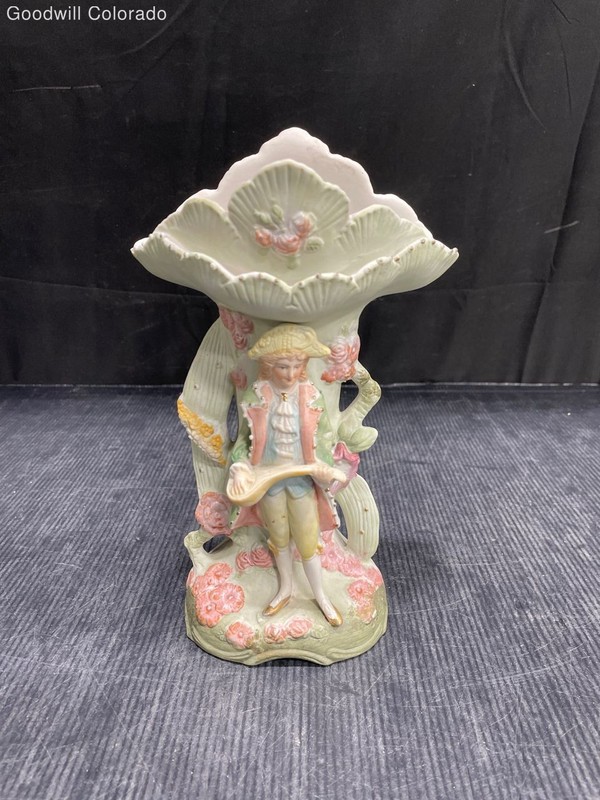 Napco Pastel Floral Boy Figurine Vase Hand Painted Embossed Porcelain 7