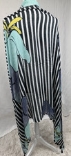 Womens Scarf/Cover Up Floral Black White Stripes 68 x40 Resort Spring Beach