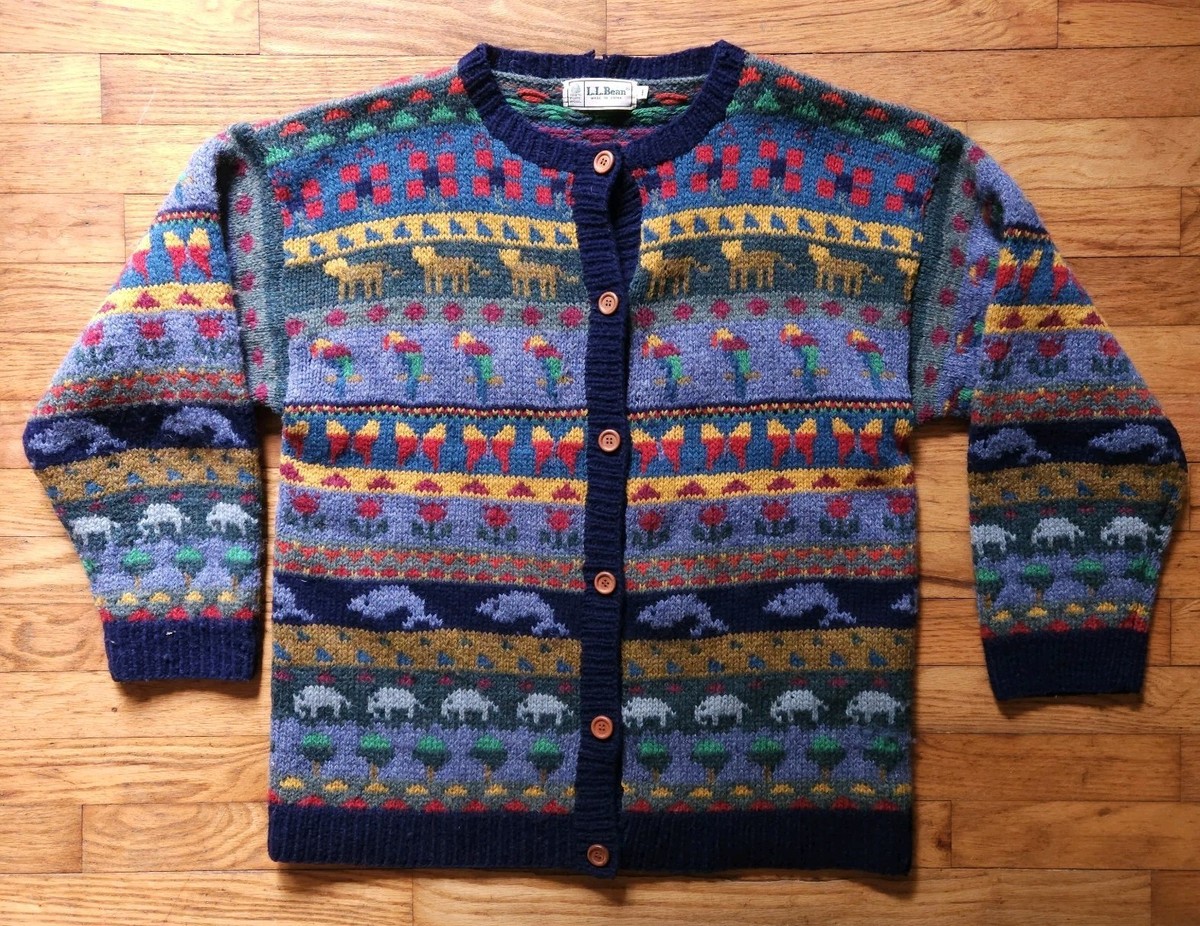 Vintage 80s L.L. Bean 100% Wool Cardigan Sweater Animal Rare Vintage 80s L.L. Bean 100% Wool Cardigan Sweater Animal Rare