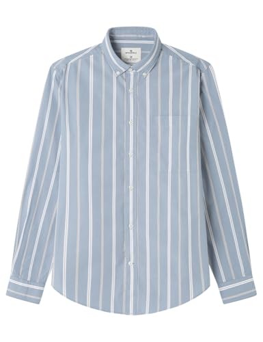 Herren Hemd Popelin Gestreift Blau XL Mit Brusttasche - Springfield-image
