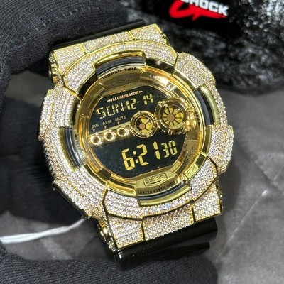 Authentic Limited Black and Gold 6.58 CTW Iced Out Casio G Shock Watch GD-100