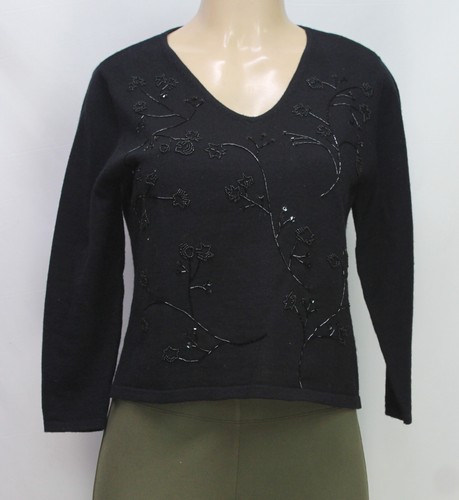 Maglione donna Ann Taylor Loft impreziosito manica 3/4 lana merino nero taglia M - Foto 2 di 5