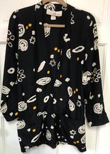 Vtg Preferred Elements Womens Small Rayon Black 1 Button Jacket Pockets Belt Usa
