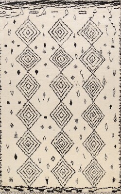 Nomad Ivory Geometric Moroccan Berber Oriental Area Rug Plush Wool Handmade 8x10