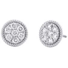 10K White Gold Real Diamond Rope Milgrain Flower Cluster Stud 11mm Earrings 1 CT