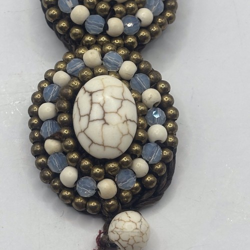 Bracciale unico vintage fatto a mano 5 maglie all'uncinetto/perline - Foto 5 di 12