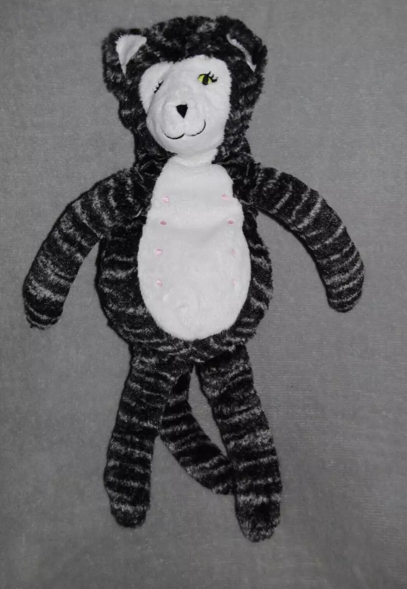 Peluche doudou chat IKEA noir ray gris blanc pois rose yeux vert