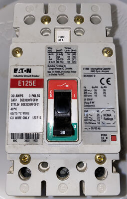 Eaton EGE3030FFGF01 Circuit Breaker E125E 480/600V 3 Pole Cutler-Hammer 30 Amp