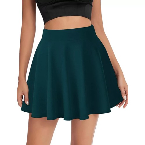 Women’s Skater Mini Skirt Flared Stretchy Plain Elastic Waist Ladies Skirt - Picture 47 of 52