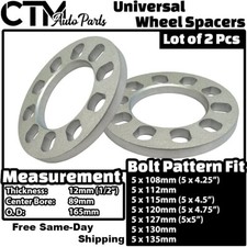2x 12mm12 Thick 5x4.75 5x120 Universal Wheel Spacer Fit Acura Honda Tesla