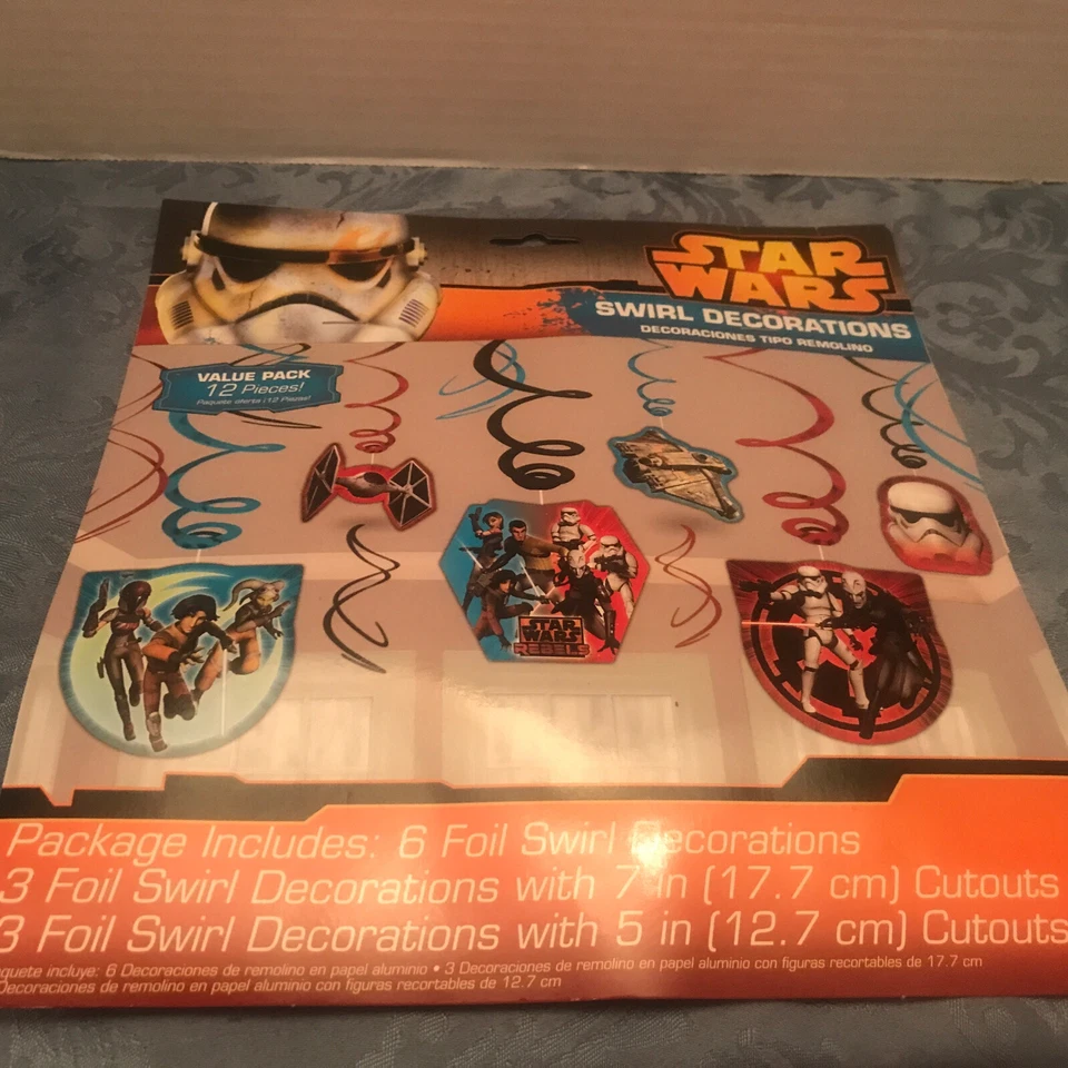 NUEVO DISEÑO AMSCAN STAR WARS FIESTA VALOR PACK 12 PACK REMOLINO DECORACIONES Foto 2 de 3