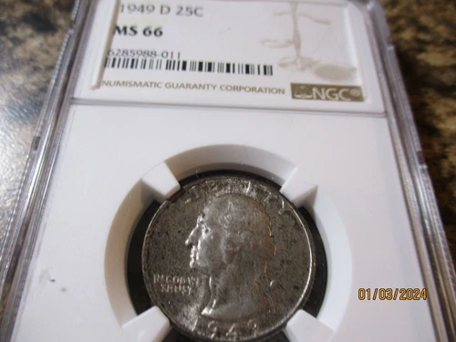 1949-D WASHINGTON SILVER QUARTER NGC MS66   011