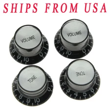 KAISH 4pcs Guitar Reflector Knobs Black/Silver Top Hat Knobs For LP Epiphone SG