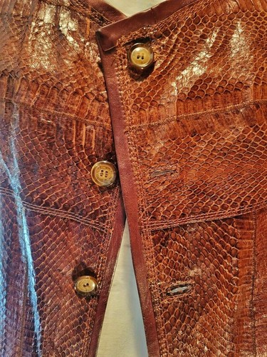 Vintage Hand Tailored Python Skin Silk Lined Vest 1990's - Picture 1 of 4