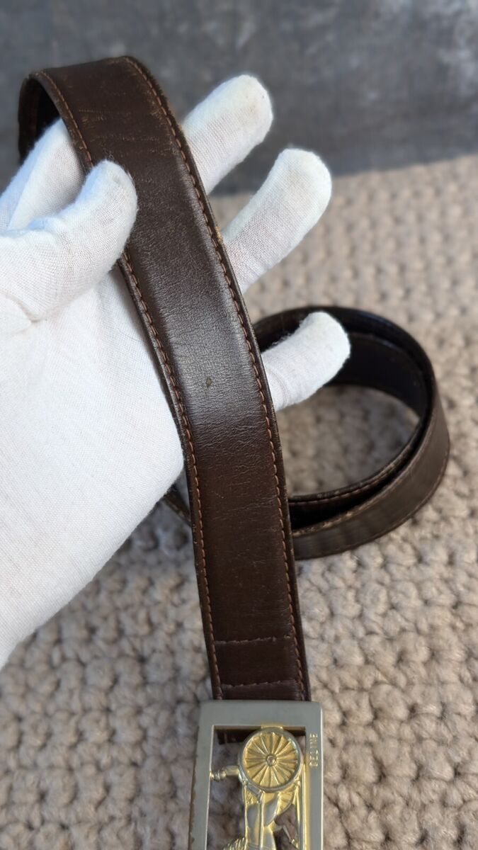 Vintage CELINE Belt 85 Gold Buckle Logo Brown Leather Horse Vintage CELINE Belt 85 Gold Buckle Logo Brown Leather Horse