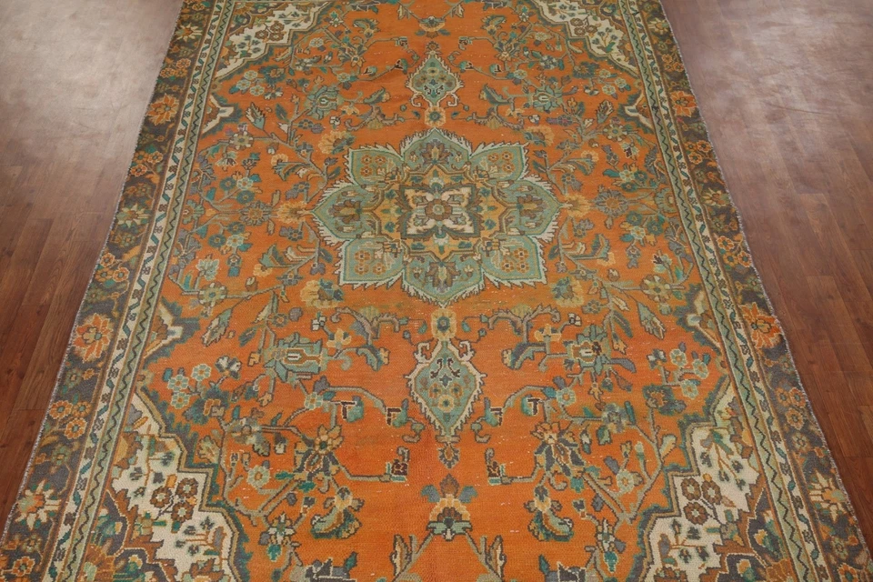 Vintage Orange Wool Hamedan Living Room Rug 7x10 Hand-knotted Traditional Carpet - Image 4 of 4