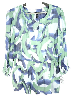 NWT ALFANI Women's Rayon Polyester Blouse 3/4 Sleeve Geometric Line Size 16W $75