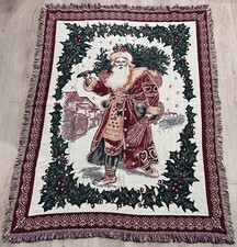 Santa Claus Christmas Throw Blanket 62" x 46" Original zip bag Clean Excellent