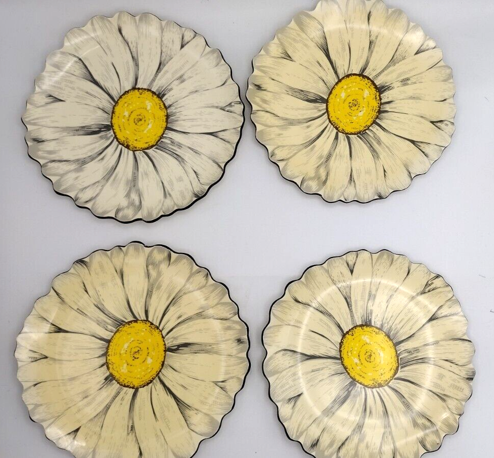 4 Vintage Melamin Daisy Stotter Settings Flower Appetizer Dessert Tea Party