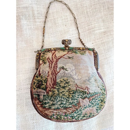 Antique French Gold Filigree Jewelled Framed Tapestry Brocade Evening Purse - Picture 3 of 14