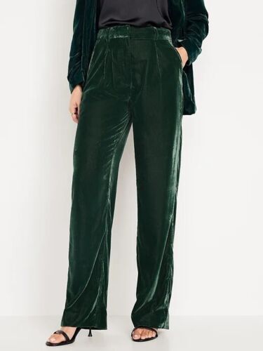 NEW Old Navy Taylor Soft Velvet High Waisted Wide Leg Pants Womens Green XXL NWT