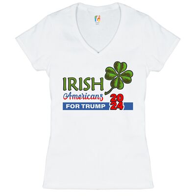 Irish Americans for Trump Women's V-Neck T-shirt Donald Trump 2024 Clover Tee