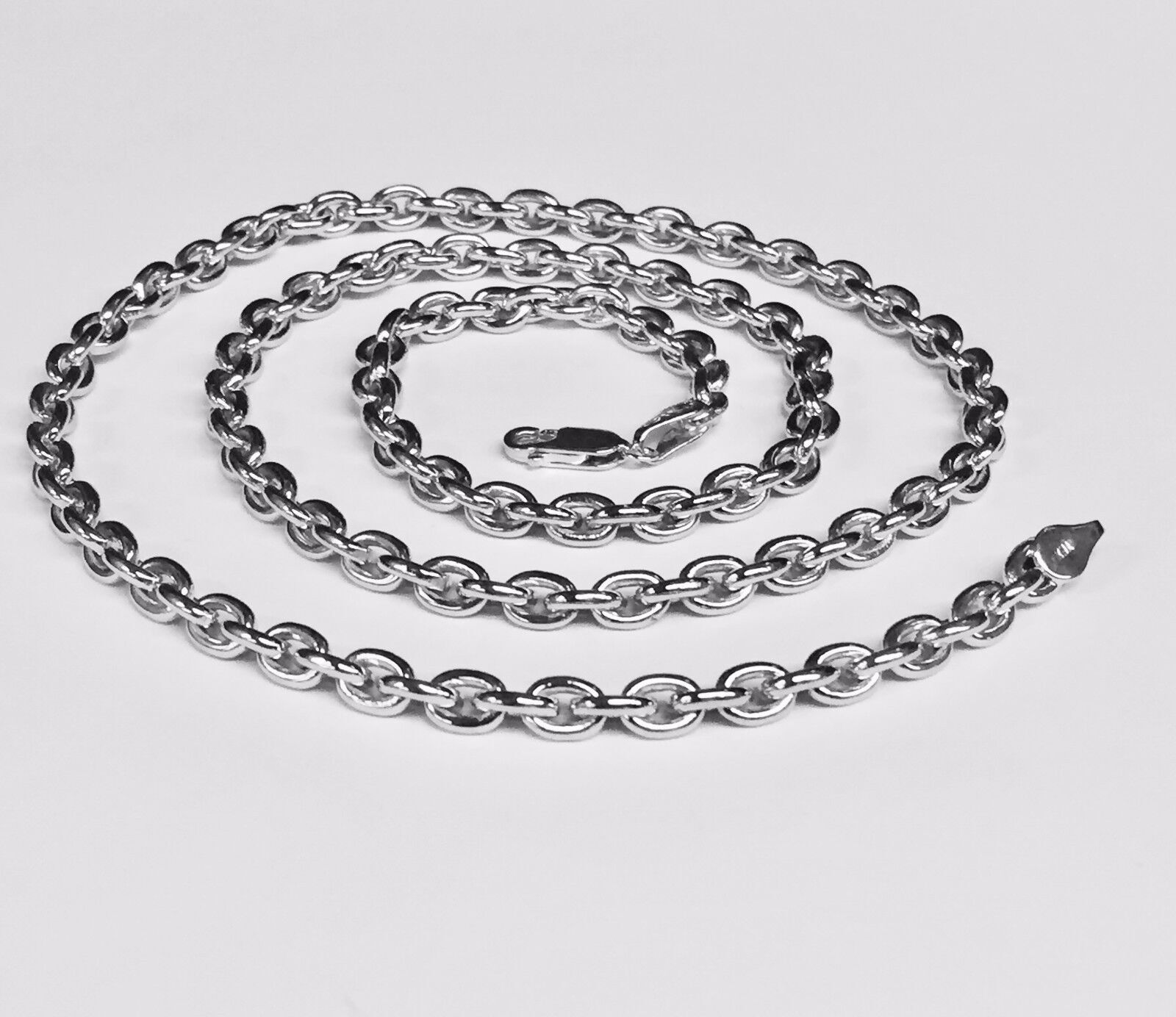 18kt Solid White Gold Handmade Rolo Link Men's Chain/Necklace 22" 58