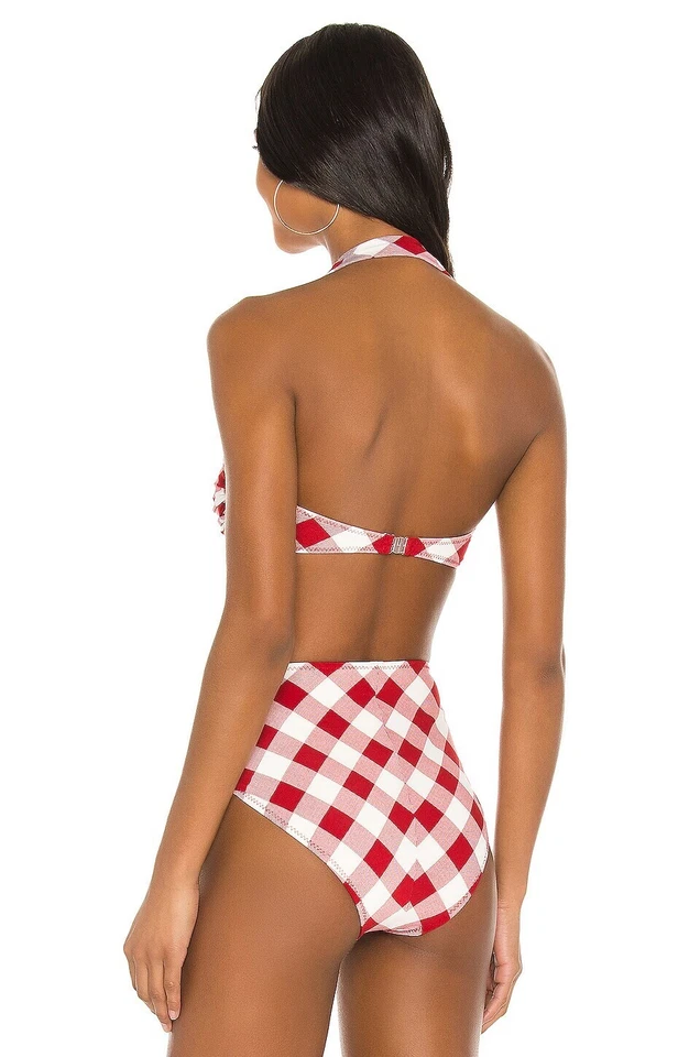 Conjunto de bikini Norma Kamali rojo a cuadros TOP & BOTTOM halter cintura alta Bill Bra XXS Foto 4 de 4