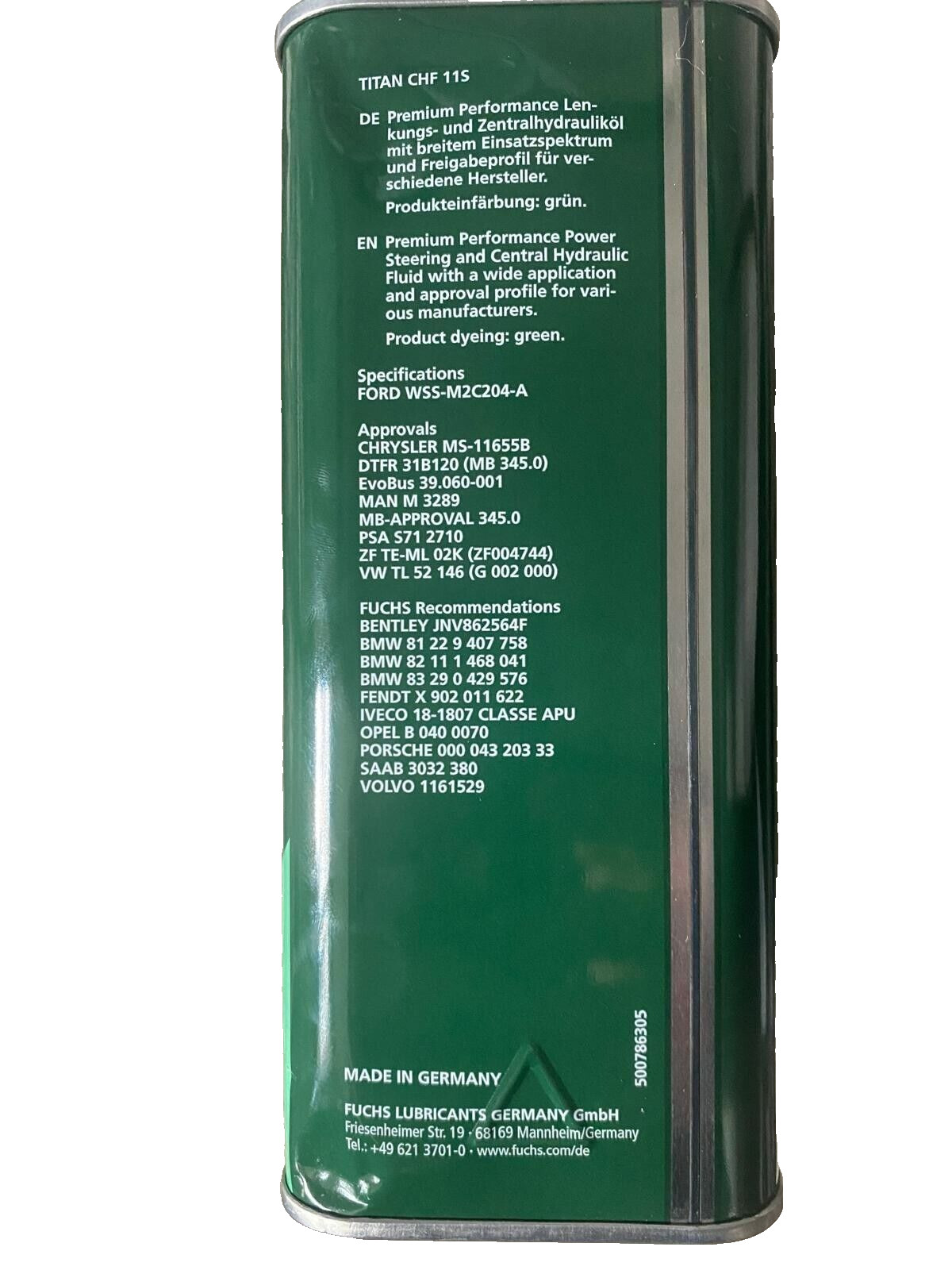 Fuchs Titan CHF 11S fluide hydraulique pour suspension et direction 1L