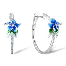 Exquisite Cubic Zirconia Flower Hoop Earrings Women Jewelry Anniversary