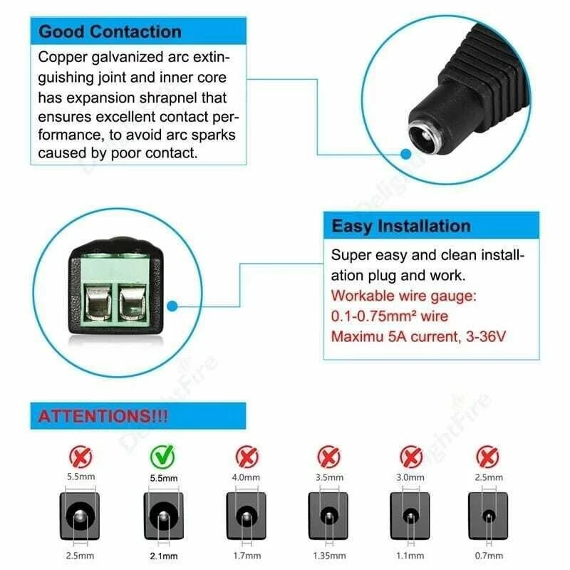 DC Male Female Power Balun 12V CCTV CAMERA & LED Connectors End Jack Plug Lot - Image 4 of 4