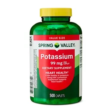 Spring Valley Potassium Caplets Dietary Supplement Value Size, 99 mg, 500 Count