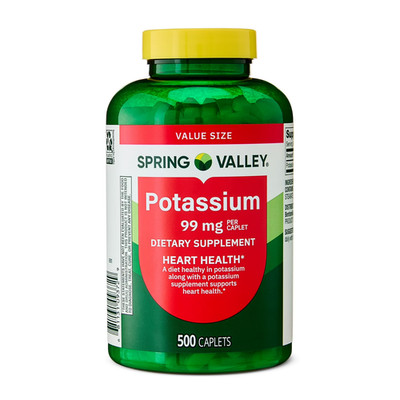 Spring Valley Potassium Caplets Dietary Supplement Value Size, 99 mg, 500 Count