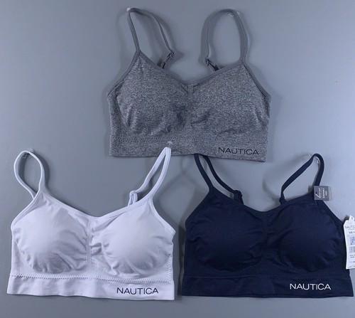Nautica Womens Size Small Navy White Gray Pullover Padded Bras 3 Pack NWT