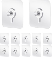 12Pcs Adhesive Wall Hooks Drill Free, Plastic Picture Hangers without Nails, Nai