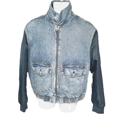 Levis Denim Trucker Jacket Men Size Large Blue Cotton Sherpa Lined Flap