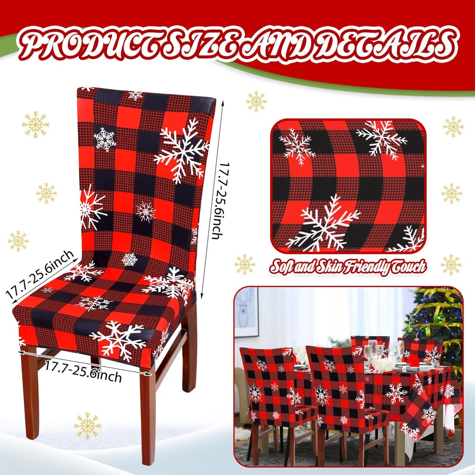 7 Pcs Christmas Tablecloth Chair Cover Set Xmas Chair Covers Decoration Recta... - Image 3 of 4