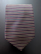Brooks Brothers Makers Hand Made USA Italian Silk Tie Blue Gold Striped 58"