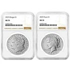2025 $1 Morgan and Peace Silver Dollar 2pc Set NGC MS70 Brown Label