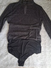 L'AGENCE Women s M Black/Silver Geometric Long Sleeve Sheer Stretch Bodysuit