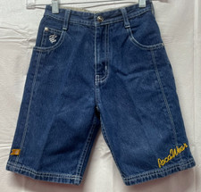 Vintage Y2K 90s Boys ROCAWEAR Blue Jean Size 5 Logo Patch Denim Zip Shorts