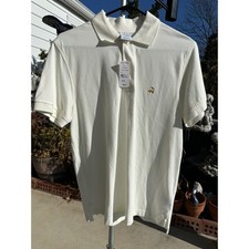 Brooks Brothers Mens Polo Shirt Slim Fit Cotton Gold Pony Logo White Size M