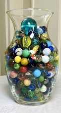 Vase Full Of 375 Marbles Beautiful, Colorful  Collectible For Play Or Display