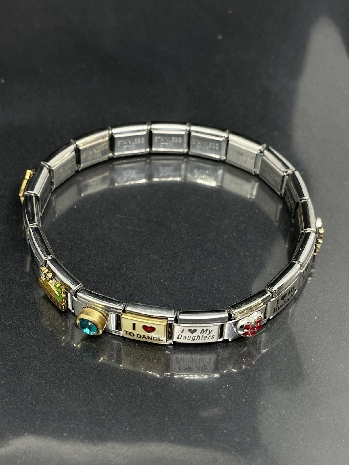 Vintage D’linQ L’amore Di Firenze Stainless Steel 17 Charms Stretch Bracelet D main image 4