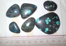 Turquoise Stone Flat Free Form Cabochon 187.5 Carat 6 pieces 37.5 gram Lot B