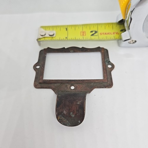 Antique Original Brass Label Holder Drawer Handle Authentic - Picture 2 of 3